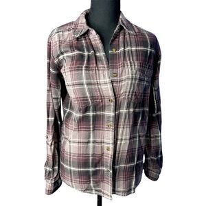 Carhartt Women's Purple Plaid Flannel Long Sleeve Top Sz S Cotton Boyfriend Fit